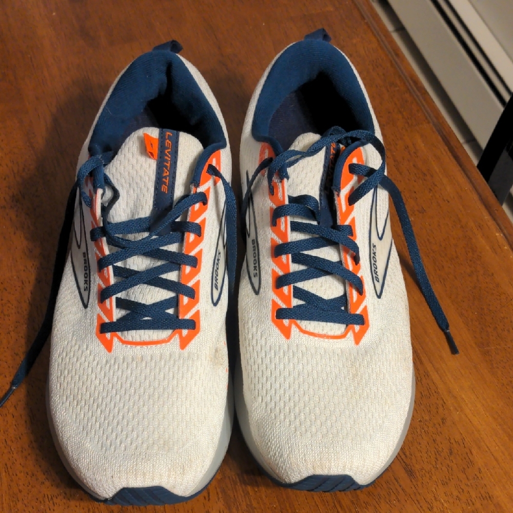 Brooks White and Navy Running Shoes with Orange Accents